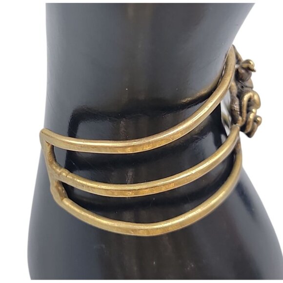 Brutalist Bird Cage Wide Open Cuff Bracelet Vintage 1970s Style Size 6 Gold Tone - Picture 6 of 11